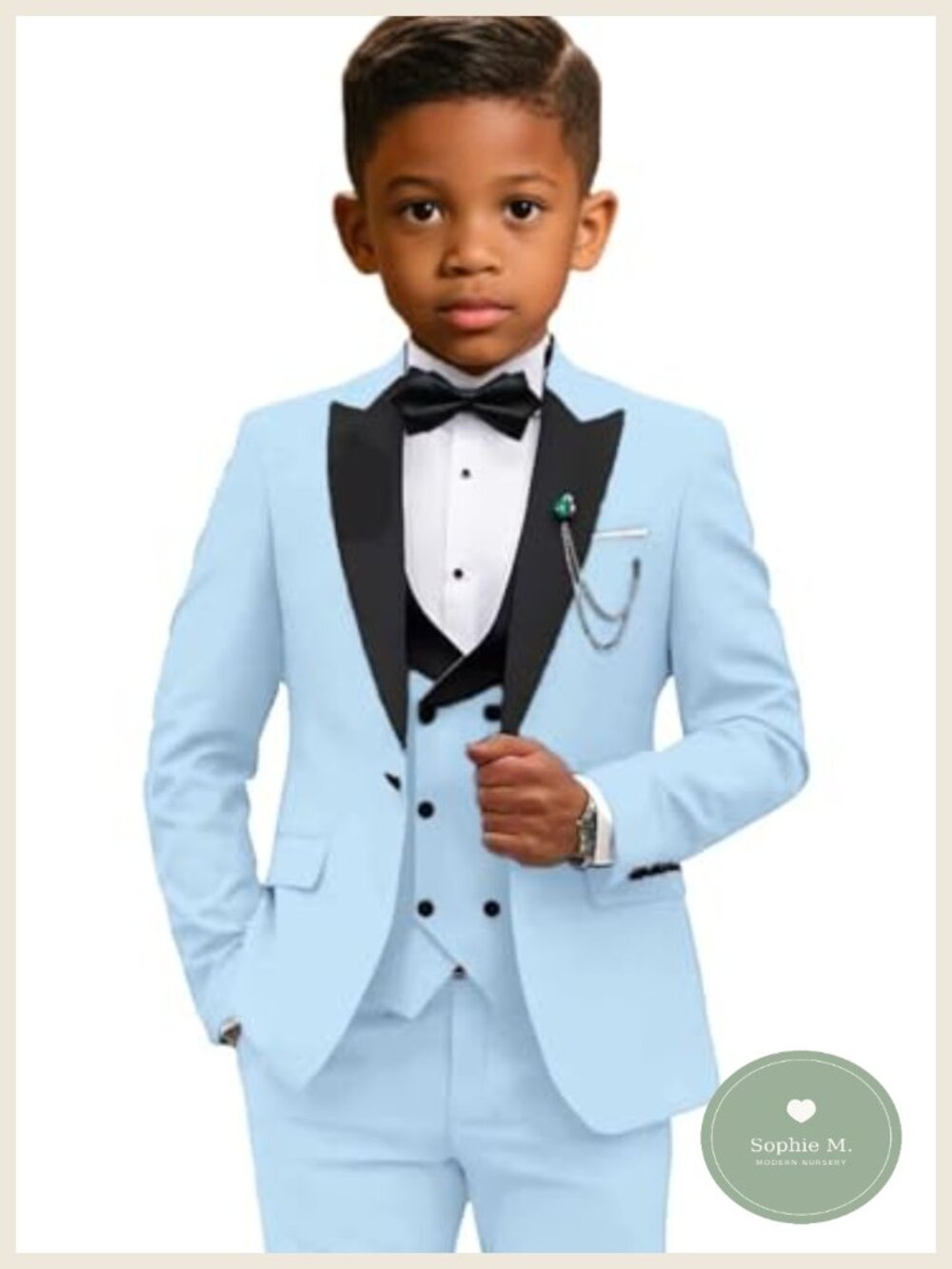 Boys 5 Piece Formal Suit Set Tuxedo Outfit Blazer Vest Pants Shirt Bowtie